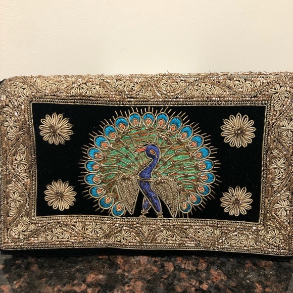 Vintage Black Velvet Peacock Beaded Cocktail Purse - Picture 3 of 7